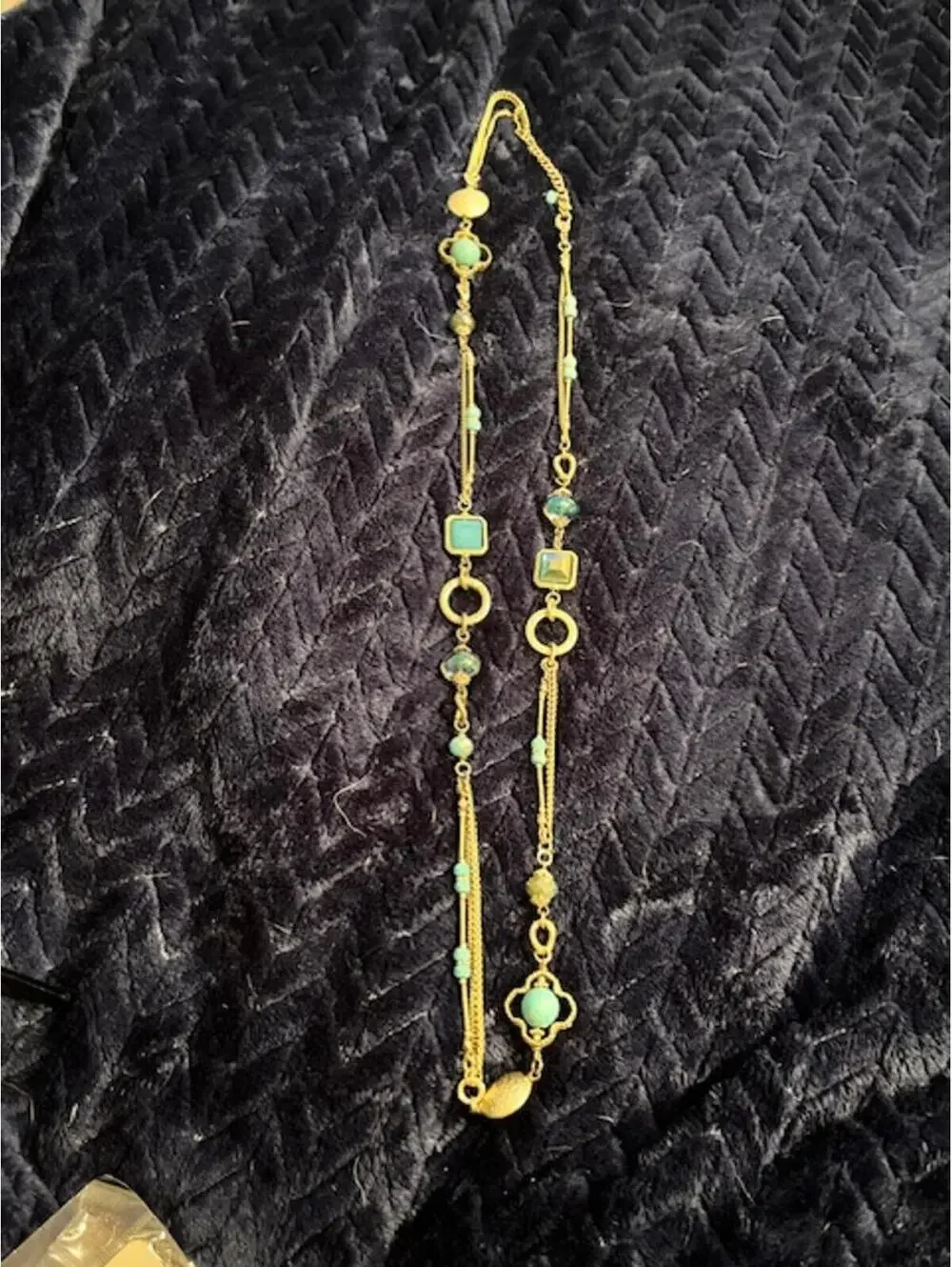 Gold Tone and Turquoise Beaded Necklace